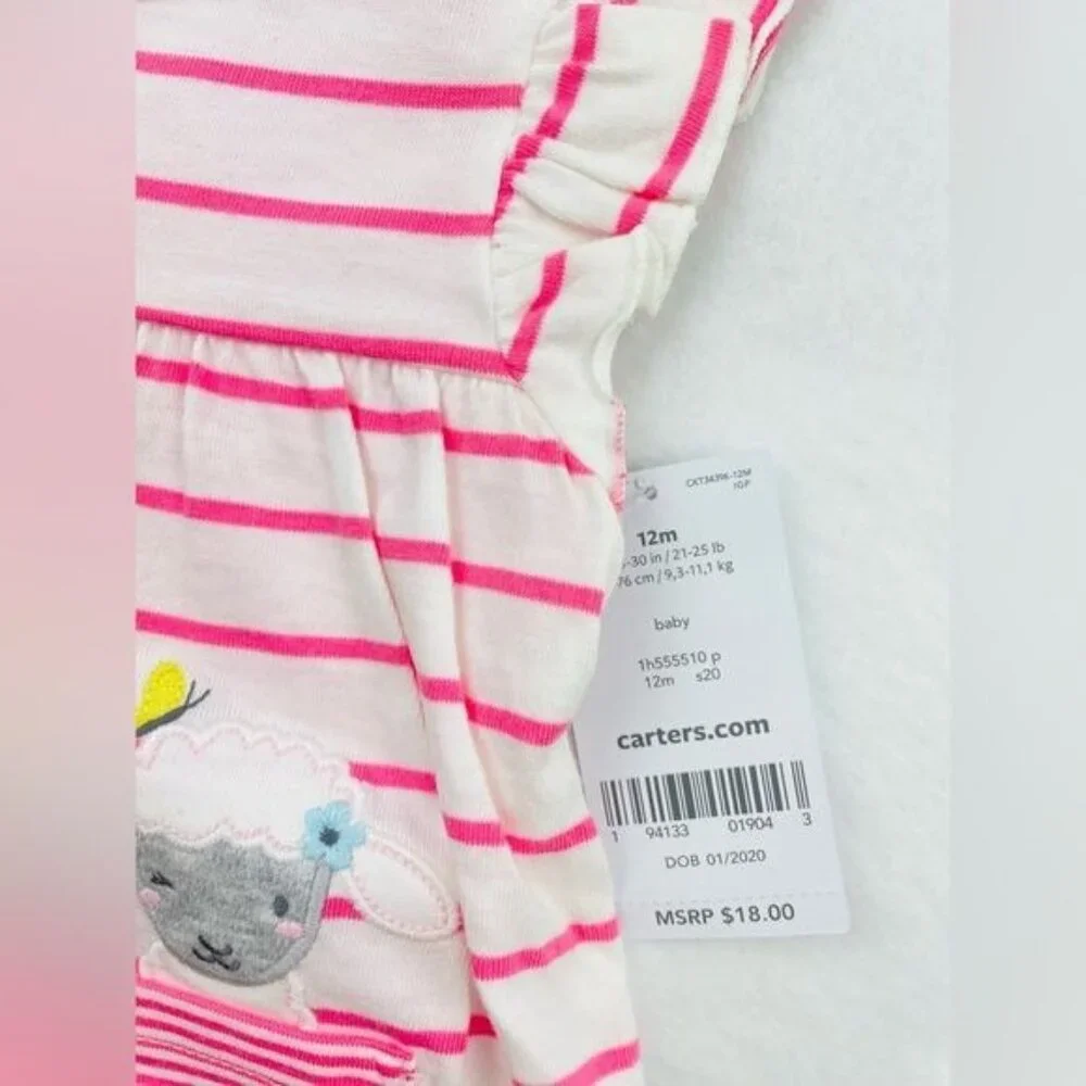 Carter's   Baby Girls' Striped Sheep Jersey Sunsuit 12M